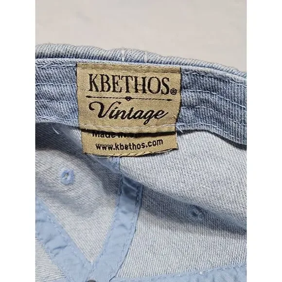 Kbethos Vintage Happy Camper Baseball Cap Hat Denim Distressed Embroidered EUC w - Picture 8 of 8